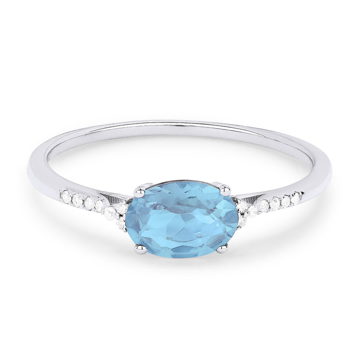 Beautiful Hand Crafted 14K White Gold 5x7MM Blue Topaz And Diamond Essentials Collection Ring