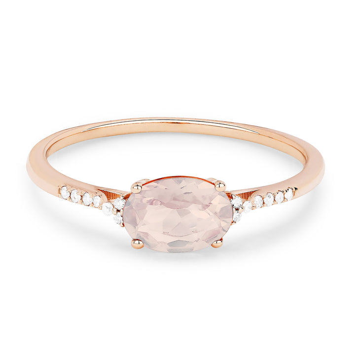 Beautiful Hand Crafted 14K Rose Gold 5x7MM Created Morganite And Diamond Essentials Collection Ring