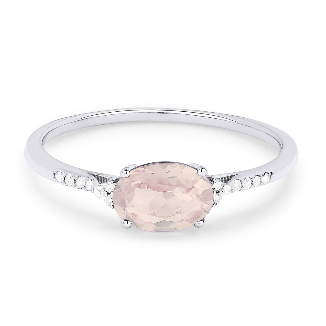 Beautiful Hand Crafted 14K White Gold 5x7MM Created Morganite And Diamond Essentials Collection Ring