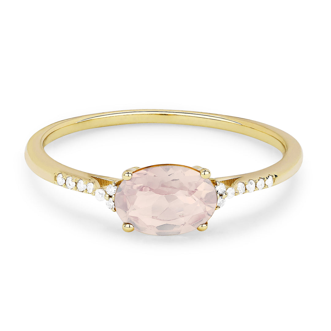 Beautiful Hand Crafted 14K Yellow Gold 5x7MM Created Morganite And Diamond Essentials Collection Ring