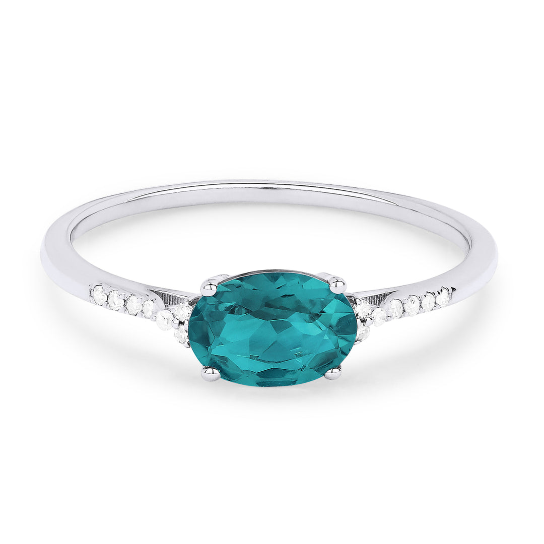 Beautiful Hand Crafted 14K White Gold 5x7MM Created Tourmaline Paraiba And Diamond Essentials Collection Ring