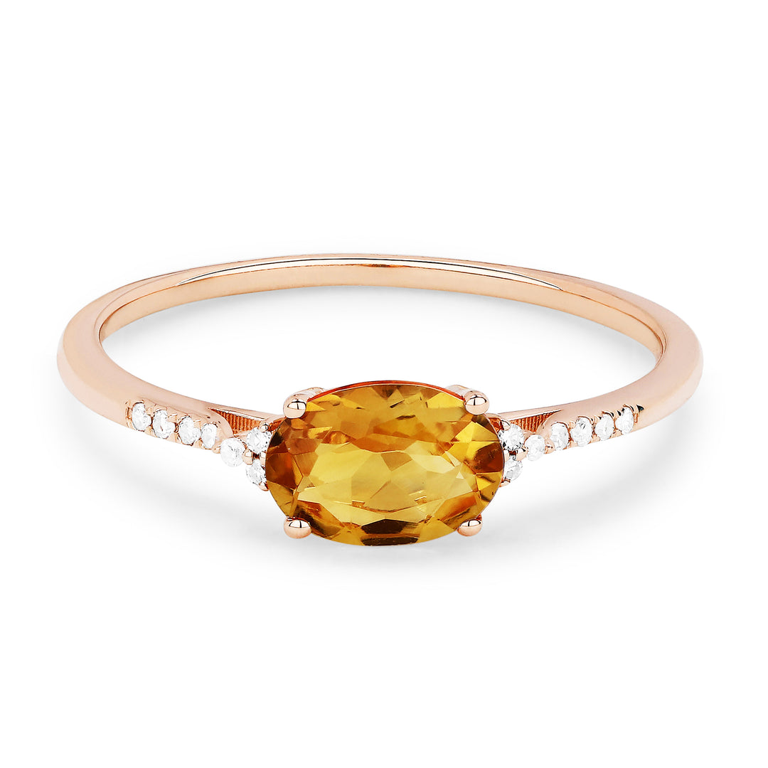 Beautiful Hand Crafted 14K Rose Gold 5x7MM Citrine And Diamond Essentials Collection Ring