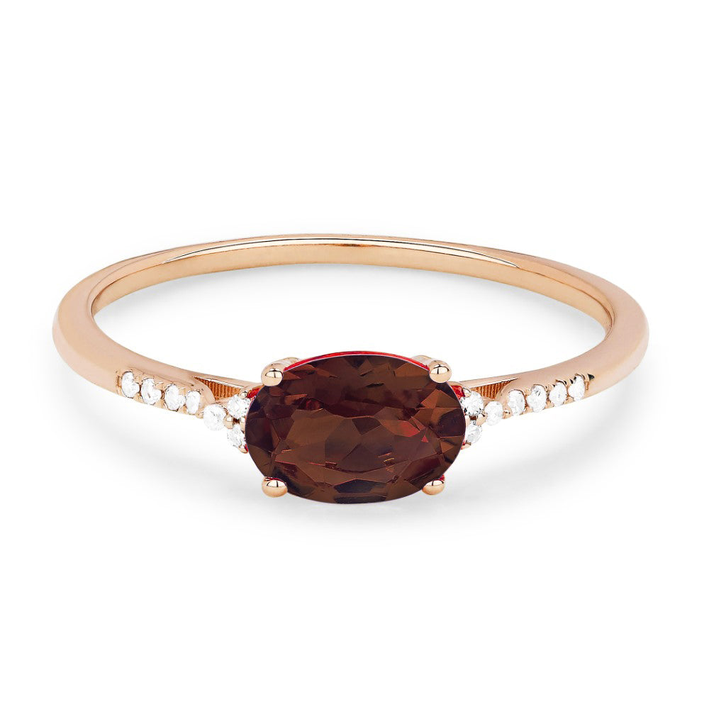 Beautiful Hand Crafted 14K Rose Gold 5x7MM Garnet And Diamond Essentials Collection Ring