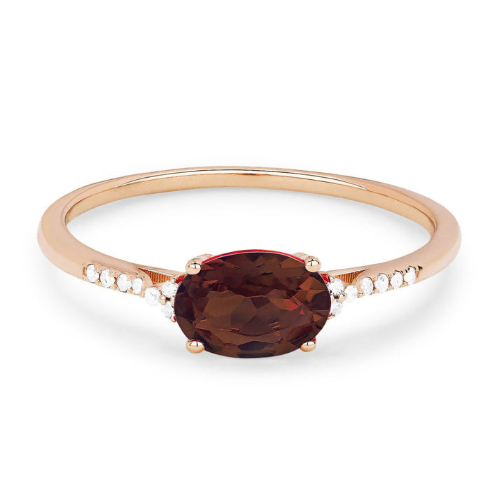 Beautiful Hand Crafted 14K Rose Gold 5x7MM Garnet And Diamond Essentials Collection Ring