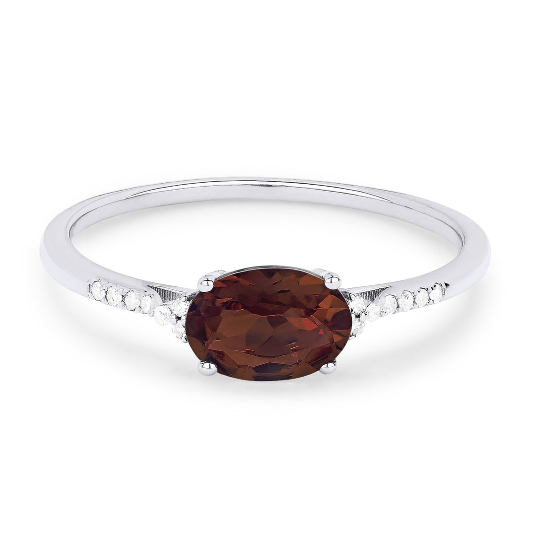 Beautiful Hand Crafted 14K White Gold 5x7MM Garnet And Diamond Essentials Collection Ring