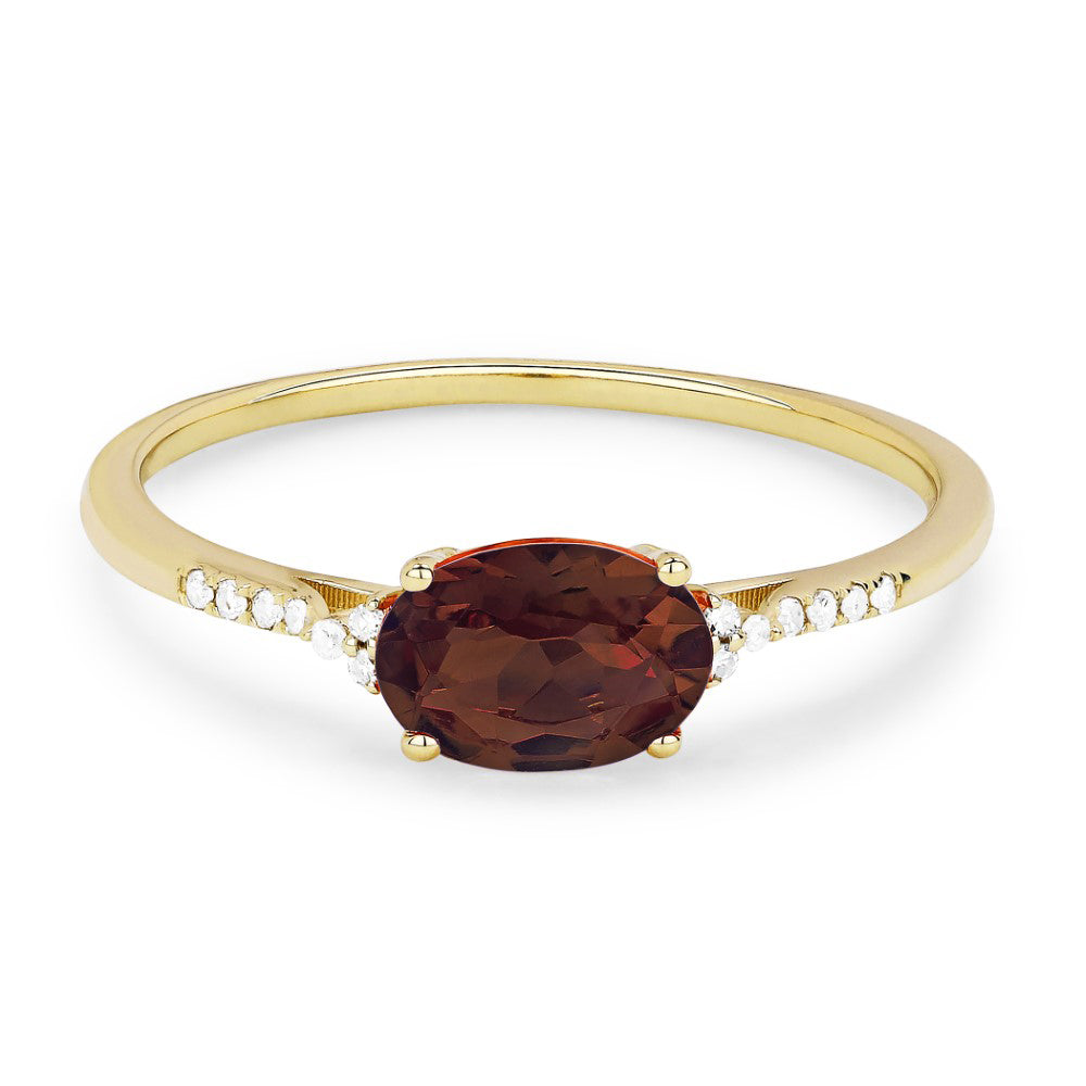 Beautiful Hand Crafted 14K Yellow Gold 5x7MM Garnet And Diamond Essentials Collection Ring