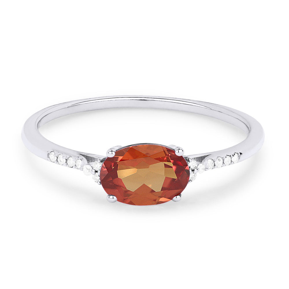 Beautiful Hand Crafted 14K White Gold 5x7MM Created Padparadscha And Diamond Essentials Collection Ring
