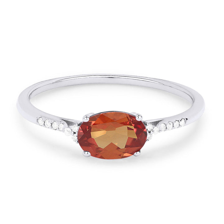 Beautiful Hand Crafted 14K White Gold 5x7MM Created Padparadscha And Diamond Essentials Collection Ring