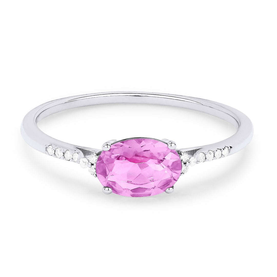 Beautiful Hand Crafted 14K White Gold 5x7MM Created Pink Sapphire And Diamond Essentials Collection Ring