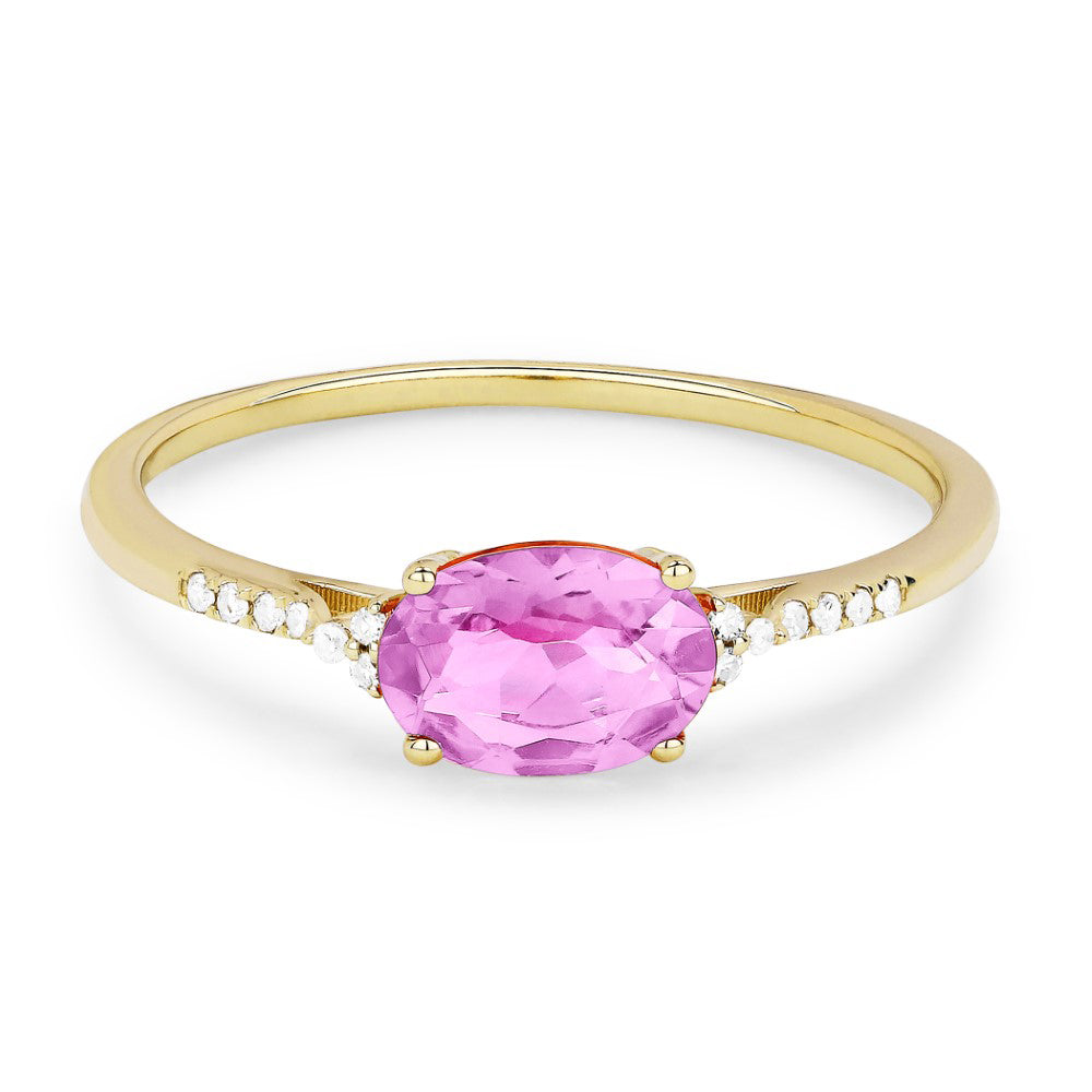 Beautiful Hand Crafted 14K Yellow Gold 5x7MM Created Pink Sapphire And Diamond Essentials Collection Ring
