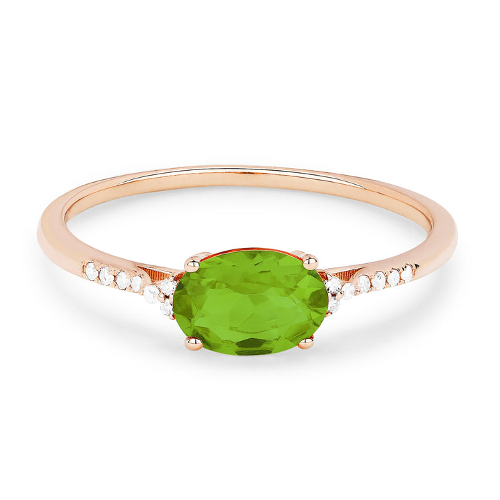 Beautiful Hand Crafted 14K Rose Gold 5x7MM Peridot And Diamond Essentials Collection Ring