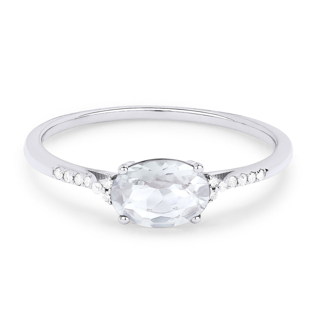 Beautiful Hand Crafted 14K White Gold 5x7MM White Topaz And Diamond Essentials Collection Ring