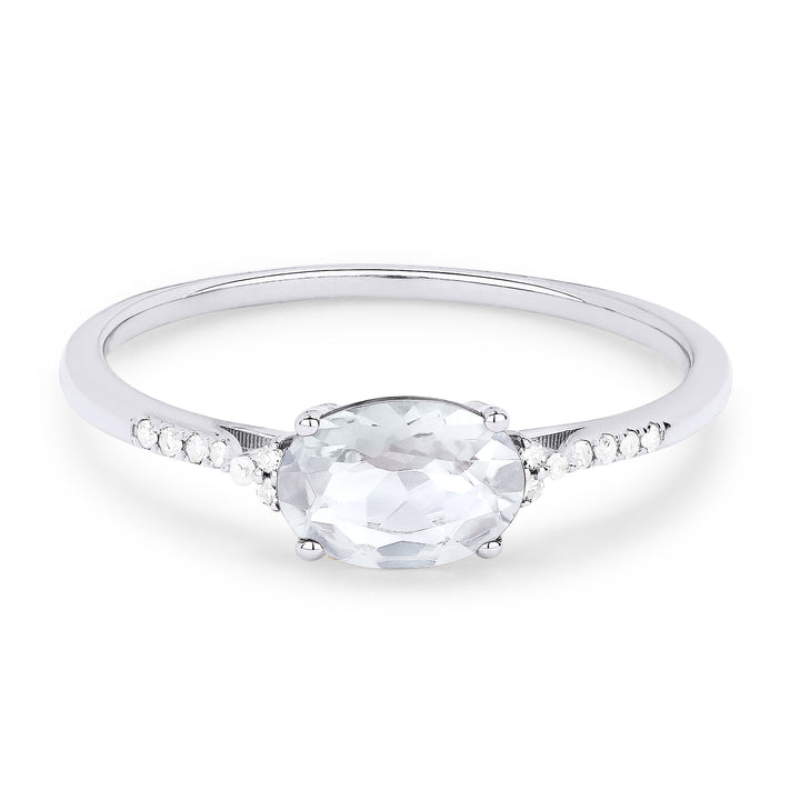 Beautiful Hand Crafted 14K White Gold 5x7MM White Topaz And Diamond Essentials Collection Ring