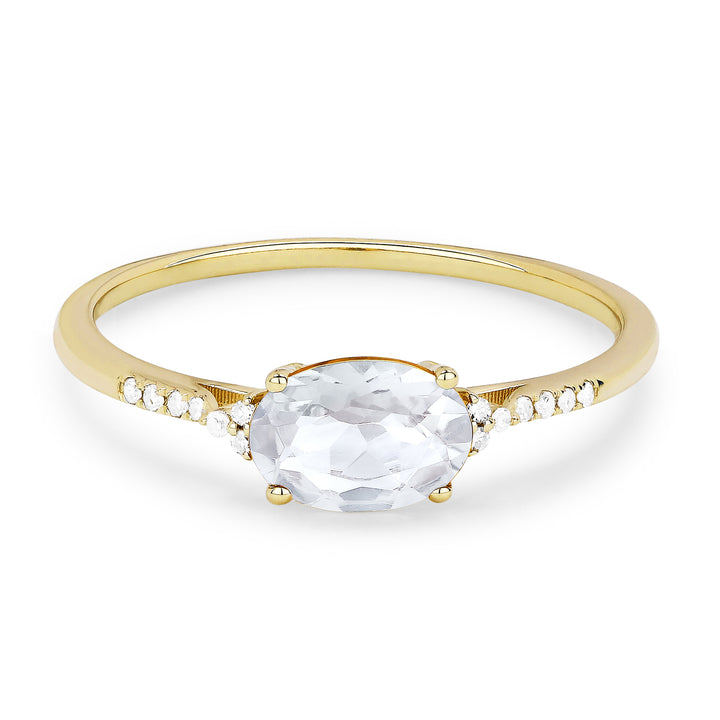 Beautiful Hand Crafted 14K Yellow Gold 5x7MM White Topaz And Diamond Essentials Collection Ring