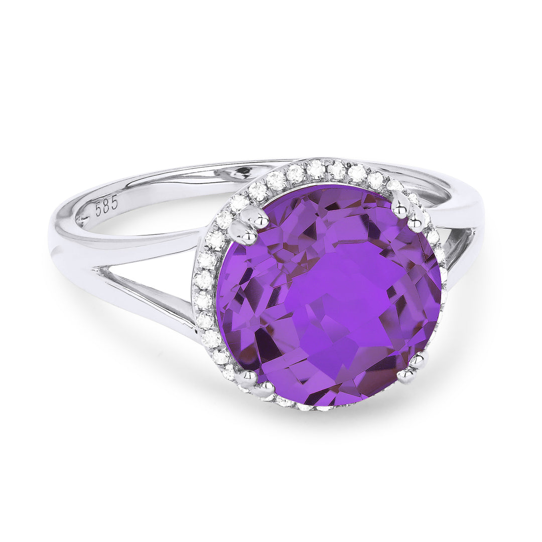 Beautiful Hand Crafted 14K White Gold  Amethyst And Diamond Eclectica Collection Ring