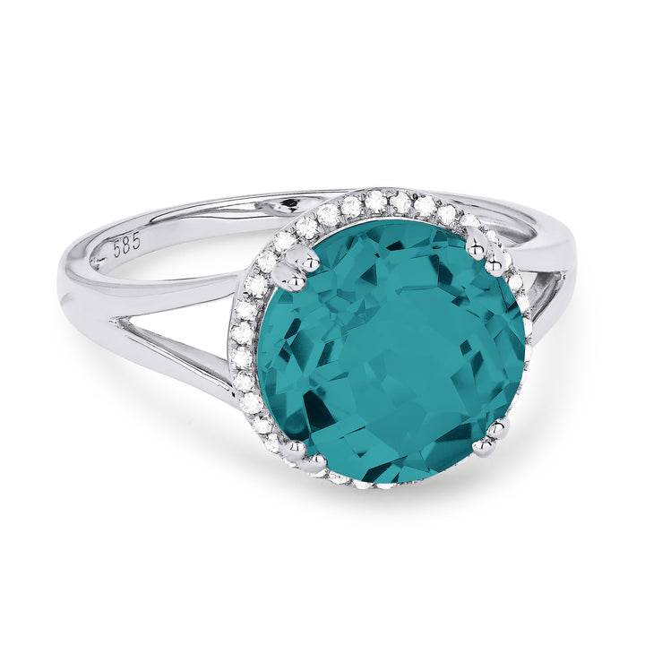 Beautiful Hand Crafted 14K White Gold  Created Tourmaline Paraiba And Diamond Eclectica Collection Ring