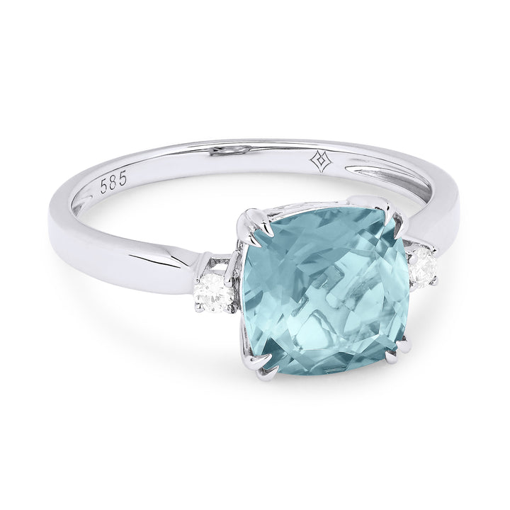 Beautiful Hand Crafted 14K White Gold 8MM Aquamarine And Diamond Essentials Collection Ring