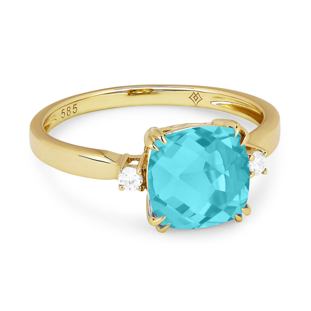 Beautiful Hand Crafted 14K Yellow Gold 8MM Created Tourmaline Paraiba And Diamond Essentials Collection Ring