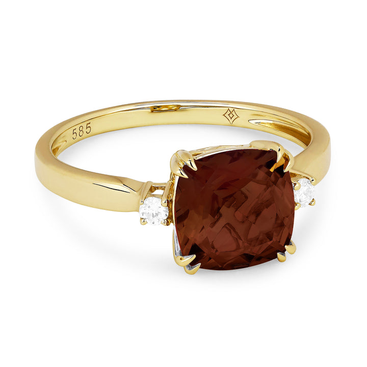 Beautiful Hand Crafted 14K Yellow Gold 8MM Garnet And Diamond Essentials Collection Ring