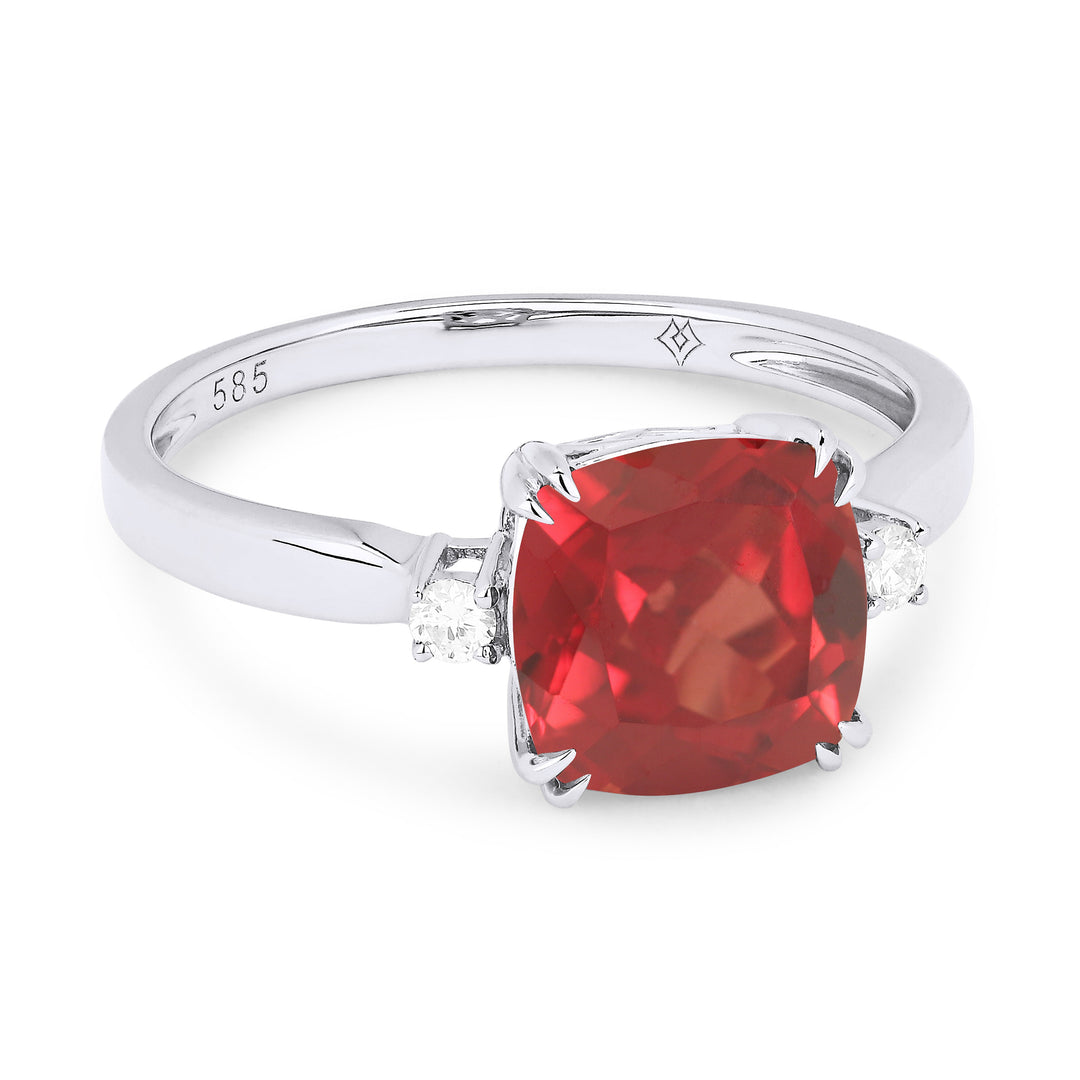Beautiful Hand Crafted 14K White Gold 8MM Created Padparadscha And Diamond Essentials Collection Ring