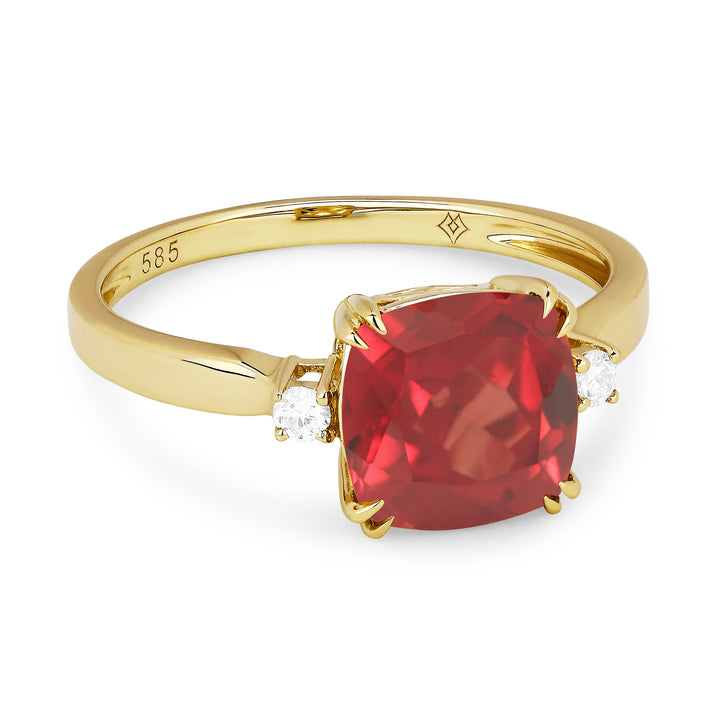 Beautiful Hand Crafted 14K Yellow Gold 8MM Created Padparadscha And Diamond Essentials Collection Ring