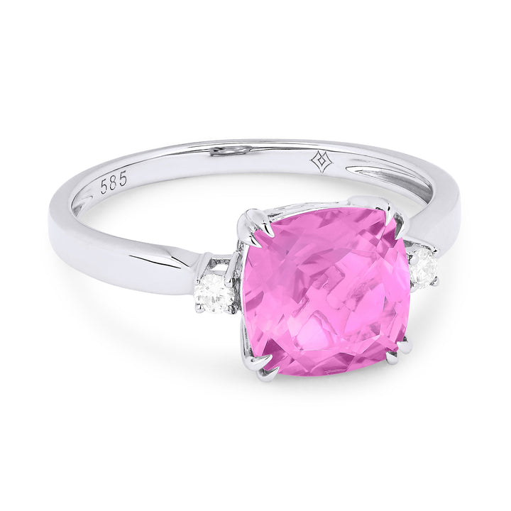 Beautiful Hand Crafted 14K White Gold 8MM Created Pink Sapphire And Diamond Essentials Collection Ring