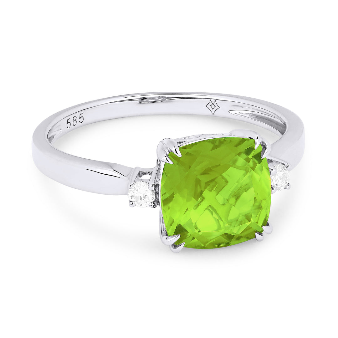 Beautiful Hand Crafted 14K White Gold 8MM Peridot And Diamond Essentials Collection Ring