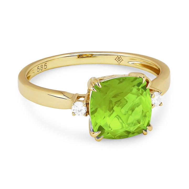 Beautiful Hand Crafted 14K Yellow Gold 8MM Peridot And Diamond Essentials Collection Ring