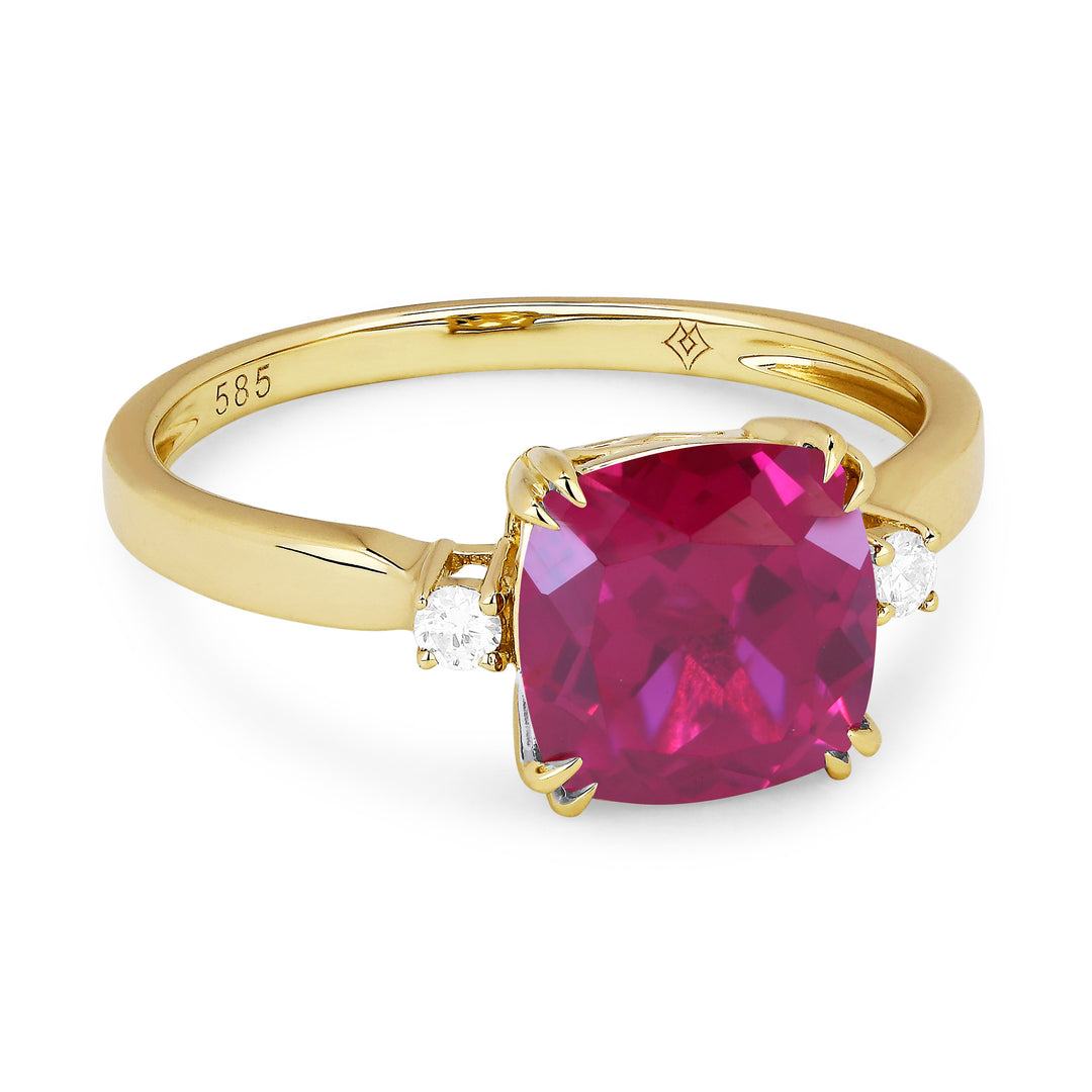 Beautiful Hand Crafted 14K Yellow Gold 8MM Created Ruby And Diamond Essentials Collection Ring