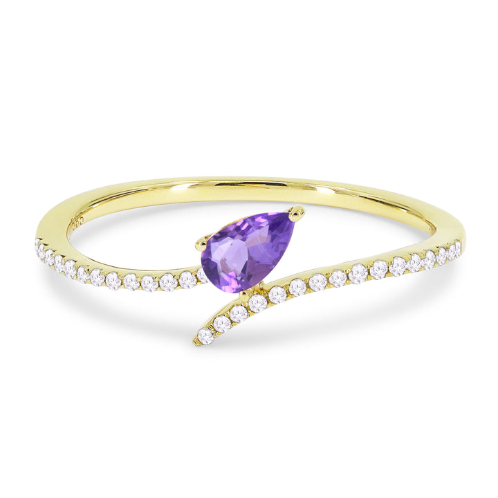 Beautiful Hand Crafted 14K Yellow Gold 3x5MM Amethyst And Diamond Essentials Collection Ring