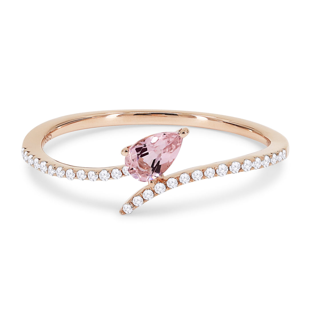 Beautiful Hand Crafted 14K Rose Gold 3x5MM Created Morganite And Diamond Essentials Collection Ring