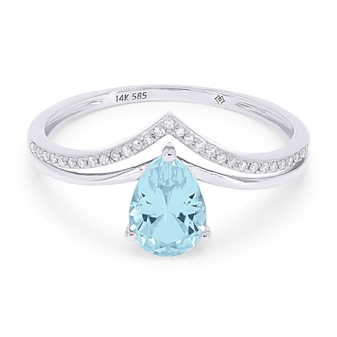 Beautiful Hand Crafted 14K White Gold 5x7MM Blue Topaz And Diamond Essentials Collection Ring