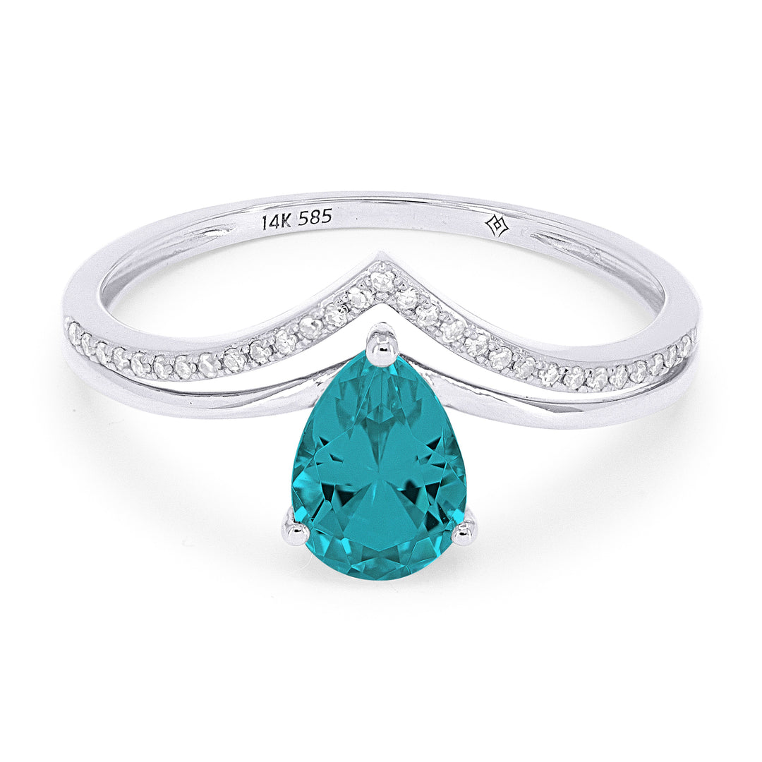 Beautiful Hand Crafted 14K White Gold 5x7MM Created Tourmaline Paraiba And Diamond Essentials Collection Ring