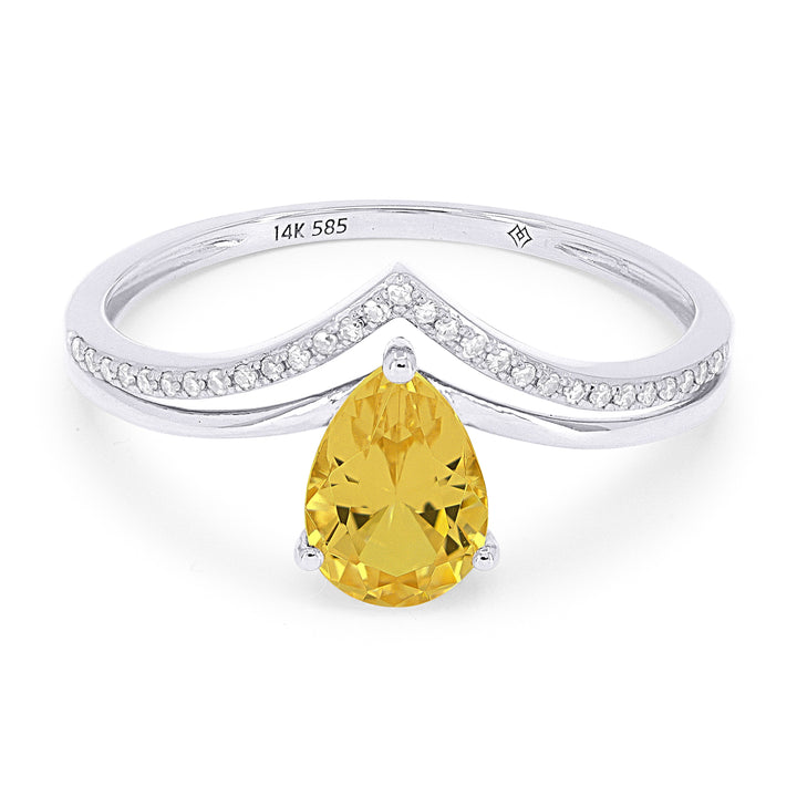 Beautiful Hand Crafted 14K White Gold 5x7MM Citrine And Diamond Essentials Collection Ring