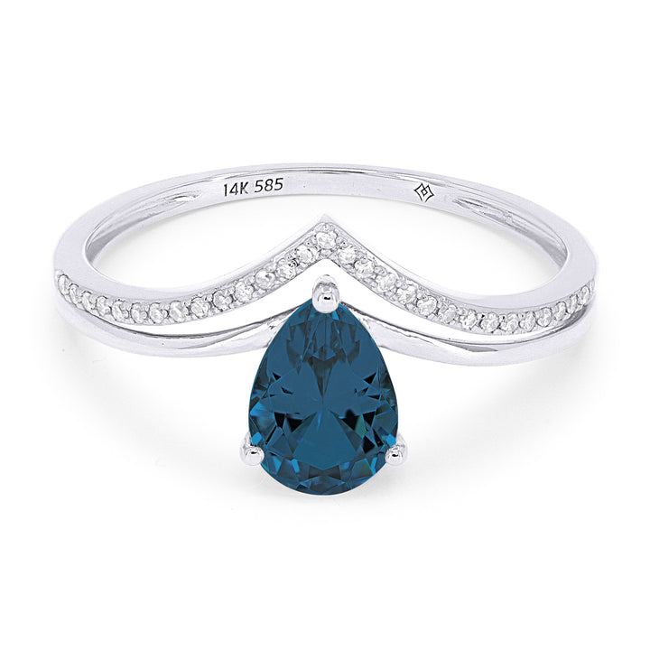 Beautiful Hand Crafted 14K White Gold 5x7MM London Blue Topaz And Diamond Essentials Collection Ring