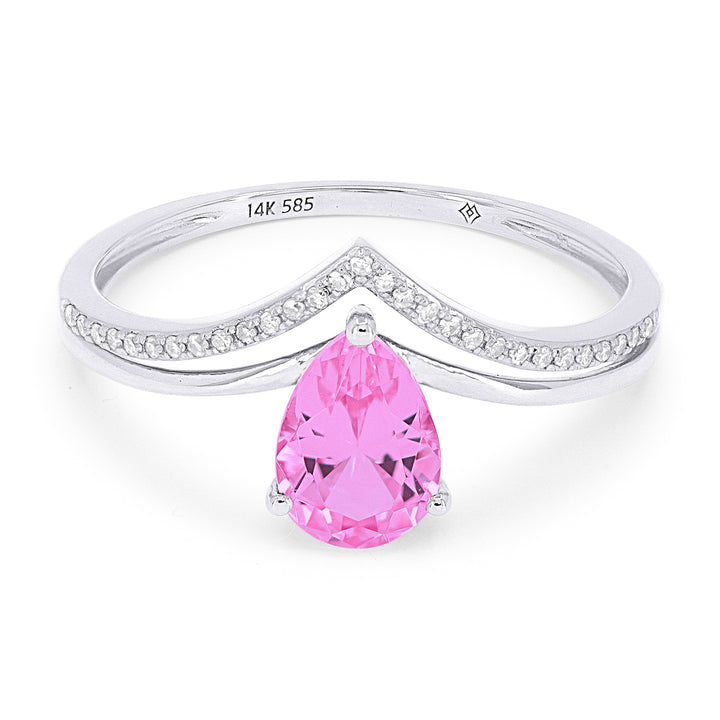 Beautiful Hand Crafted 14K White Gold 5x7MM Created Pink Sapphire And Diamond Essentials Collection Ring