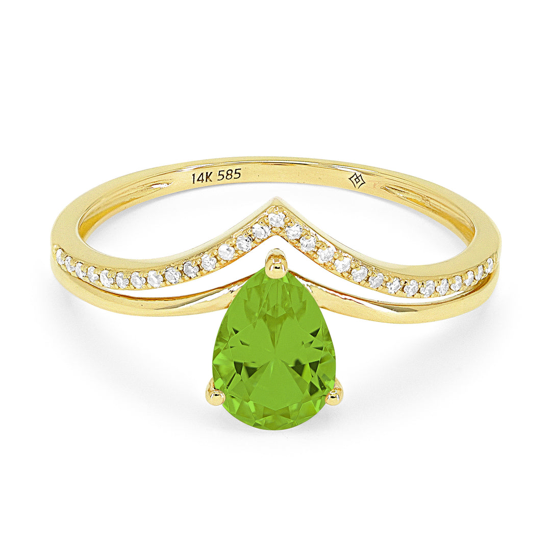 Beautiful Hand Crafted 14K Yellow Gold 5x7MM Peridot And Diamond Essentials Collection Ring
