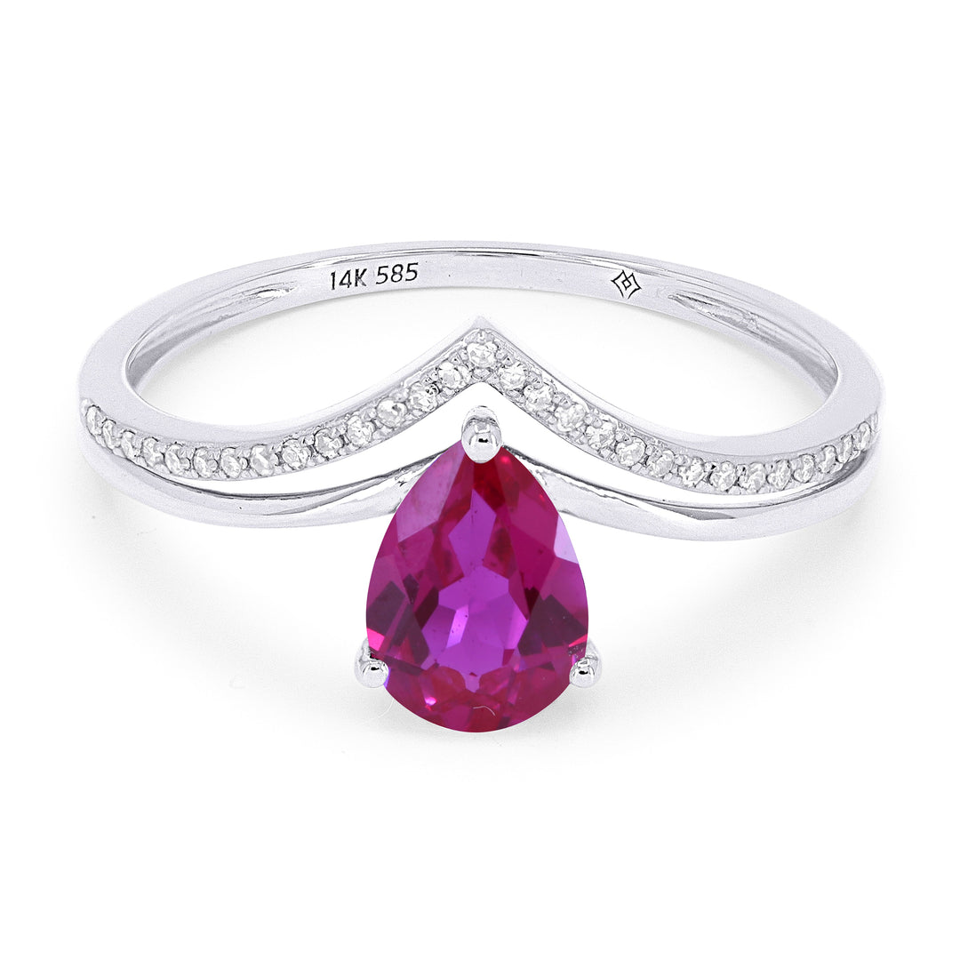 Beautiful Hand Crafted 14K White Gold 5x7MM Created Ruby And Diamond Essentials Collection Ring