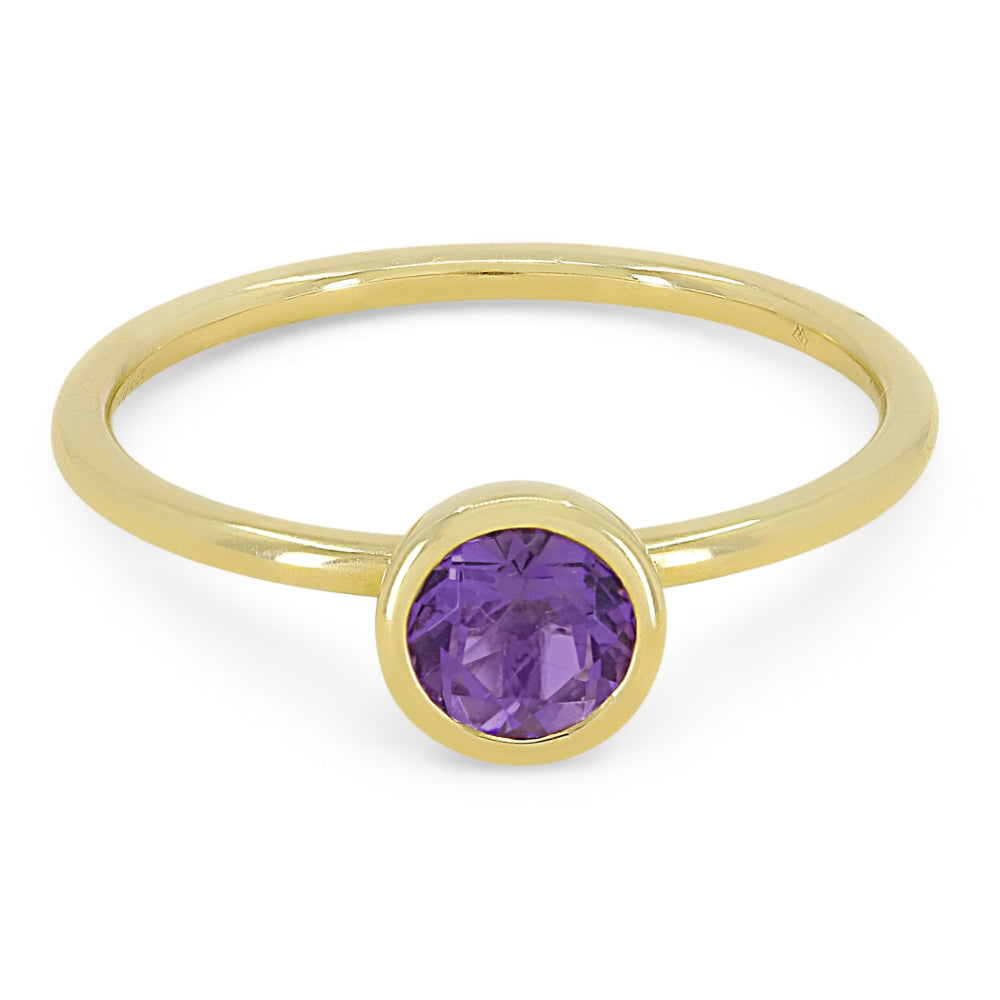 Beautiful Hand Crafted 14K Yellow Gold 5MM Amethyst And Diamond Essentials Collection Ring