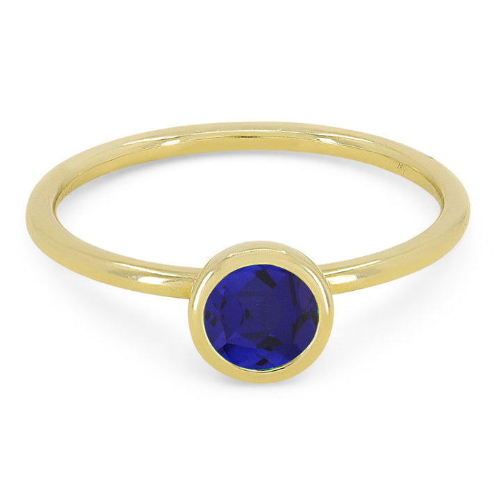 Beautiful Hand Crafted 14K Yellow Gold 5MM Created Sapphire And Diamond Essentials Collection Ring