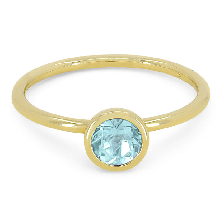 Beautiful Hand Crafted 14K Yellow Gold 5MM Blue Topaz And Diamond Essentials Collection Ring