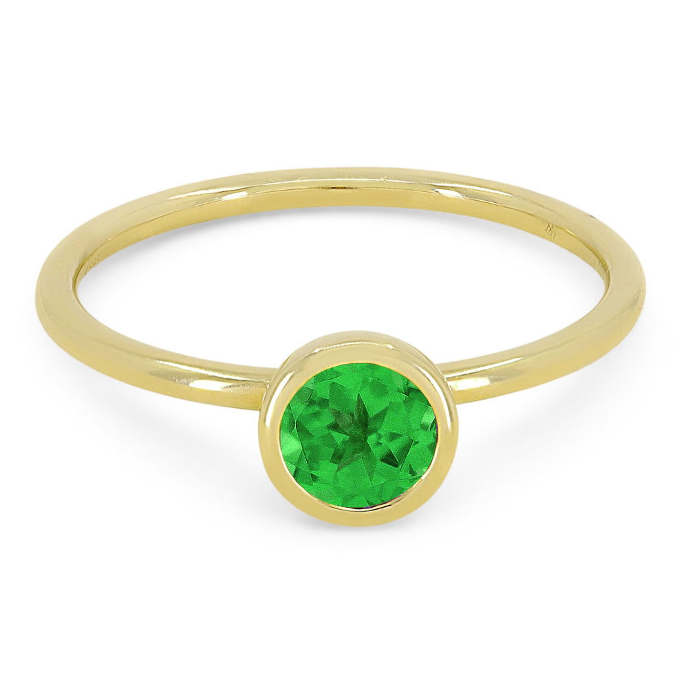 Beautiful Hand Crafted 14K Yellow Gold 5MM Created Emerald And Diamond Essentials Collection Ring