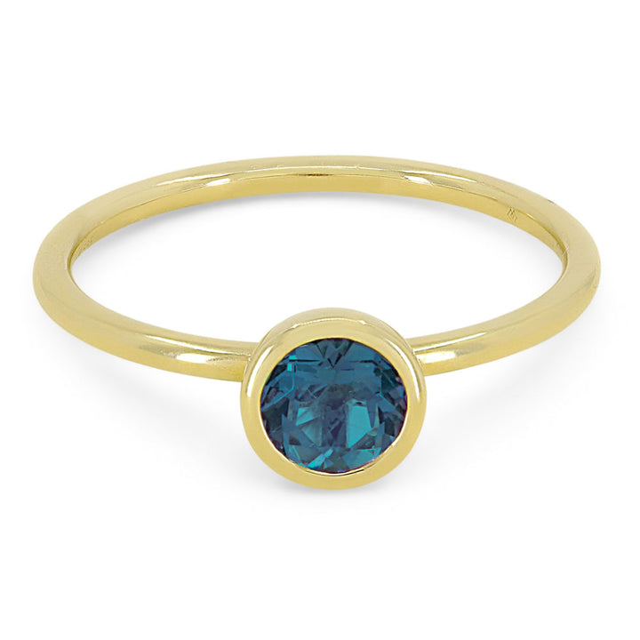 Beautiful Hand Crafted 14K Yellow Gold 5MM London Blue Topaz And Diamond Essentials Collection Ring