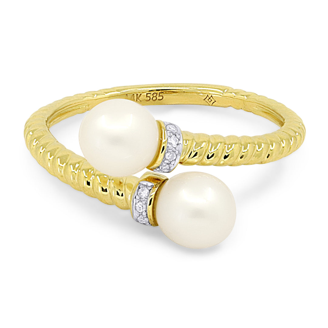 Beautiful Hand Crafted 14K Yellow Gold 6MM Pearl And Diamond Milano Collection Ring
