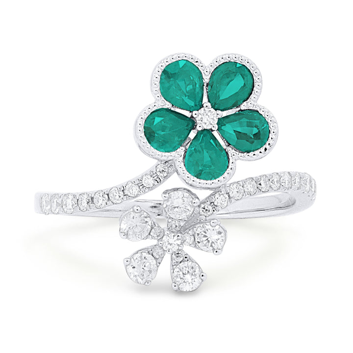 Beautiful Hand Crafted 14K White Gold 3x4MM Emerald And Diamond Arianna Collection Ring