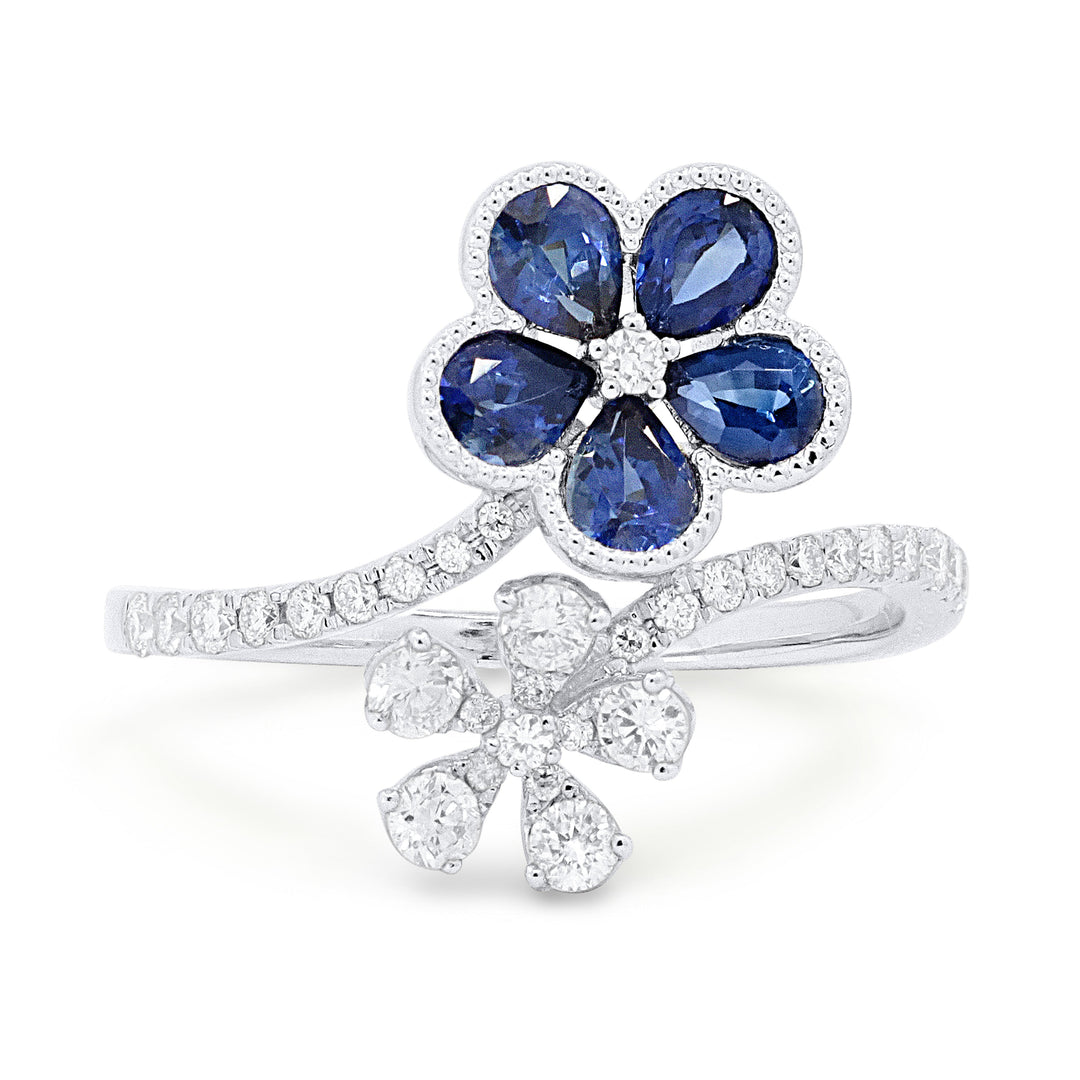Beautiful Hand Crafted 14K White Gold 3x4MM Sapphire And Diamond Arianna Collection Ring