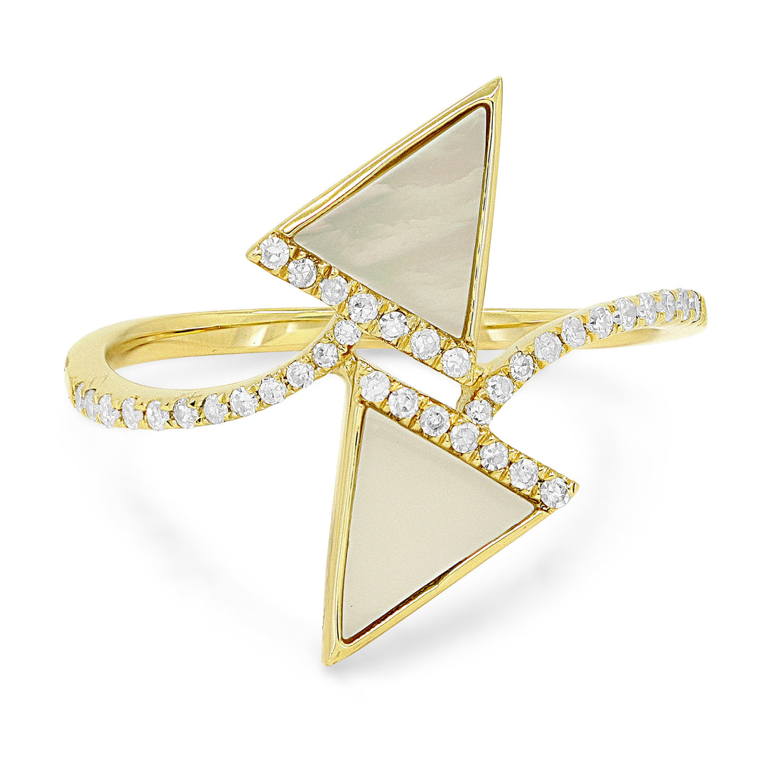 Beautiful Hand Crafted 14K Yellow Gold  Mother Of Pearl And Diamond Milano Collection Ring