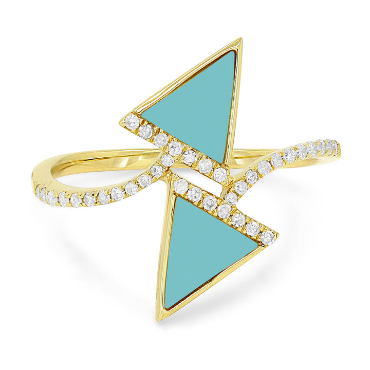 Beautiful Hand Crafted 14K Yellow Gold  Turquoise And Diamond Milano Collection Ring