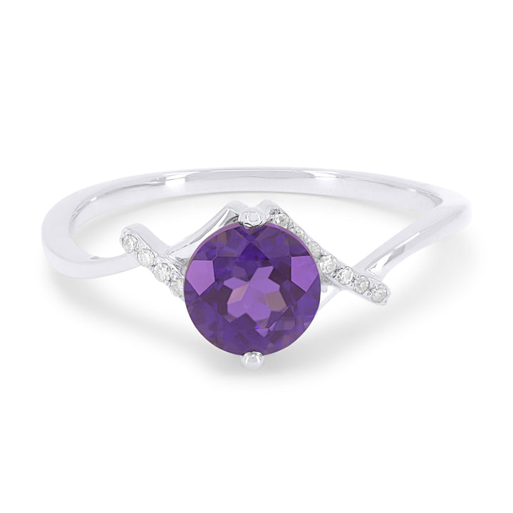 Beautiful Hand Crafted 14K White Gold 6MM Amethyst And Diamond Essentials Collection Ring
