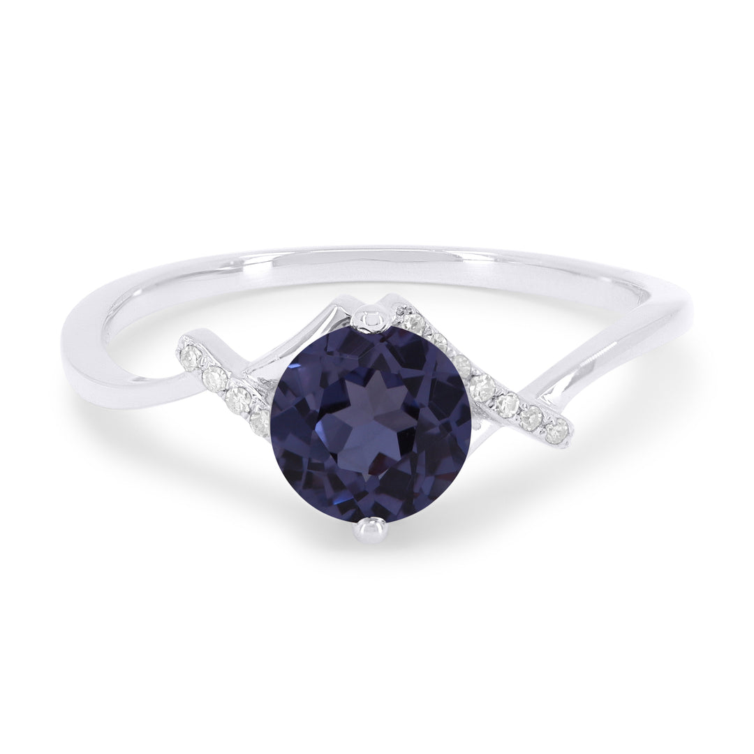 Beautiful Hand Crafted 14K White Gold 6MM Created Alexandrite And Diamond Essentials Collection Ring